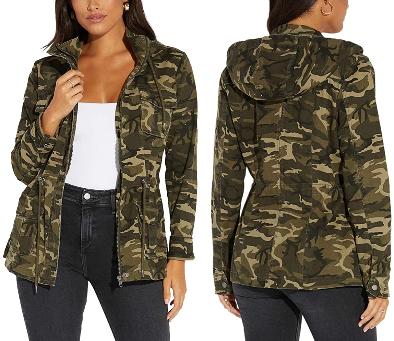 SheKiss Women Camouflage Paint Lightweight Jackets Long Sleeve Zipper ...