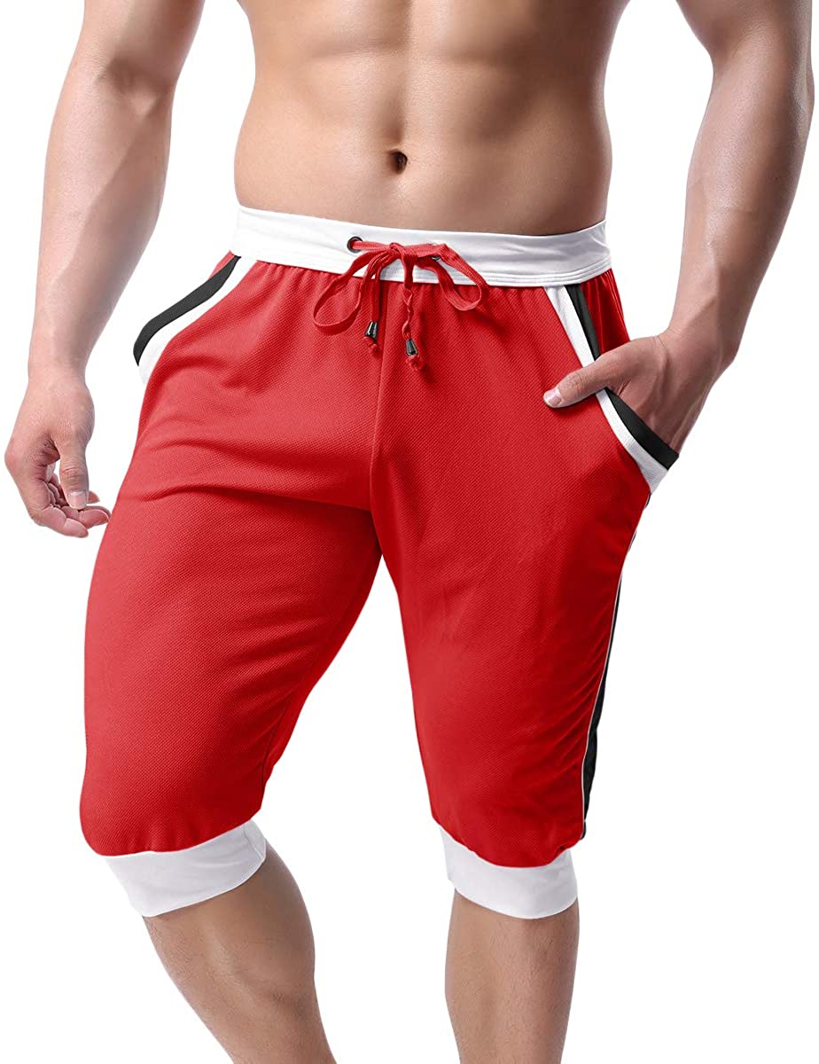 TOTNMC Mens Capri Pants Elastic Waist 3/4 Shorts Workout Sweatpants Bodybuilding Pants