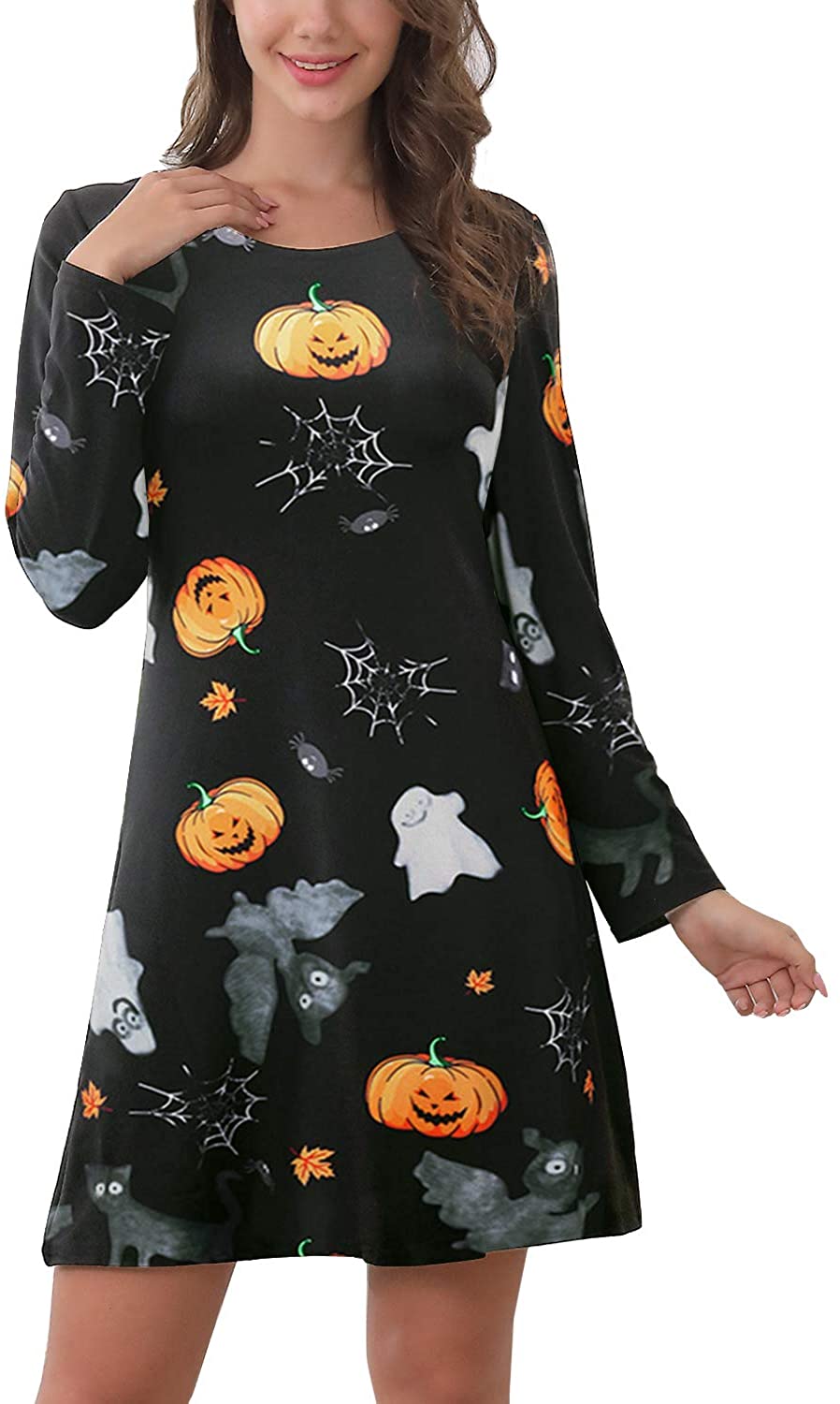 For G and PL Womens Halloween Costume Skeleton Funny Long Sleeve Midi Dresses 