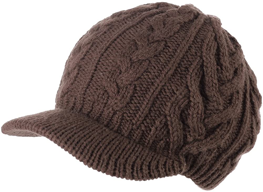 Jeff & Aimy Womens 100% Wool Knit Visor Beanie Newsboy Cap Cold Weather Warm Winter Hat