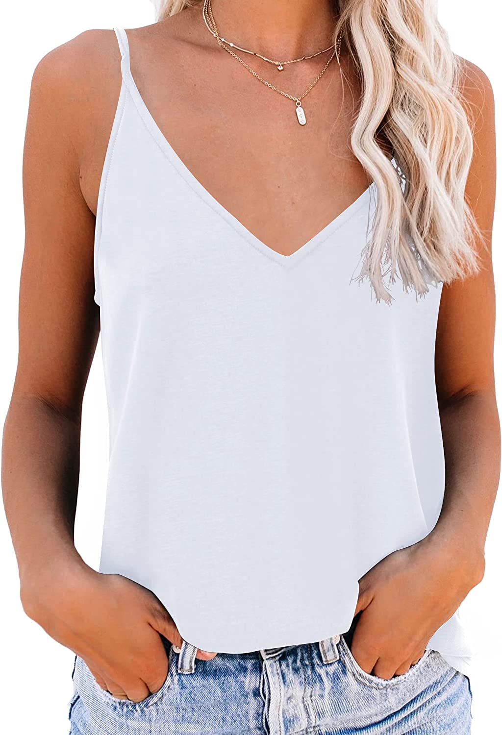 Loose white spaghetti 2025 strap tank top