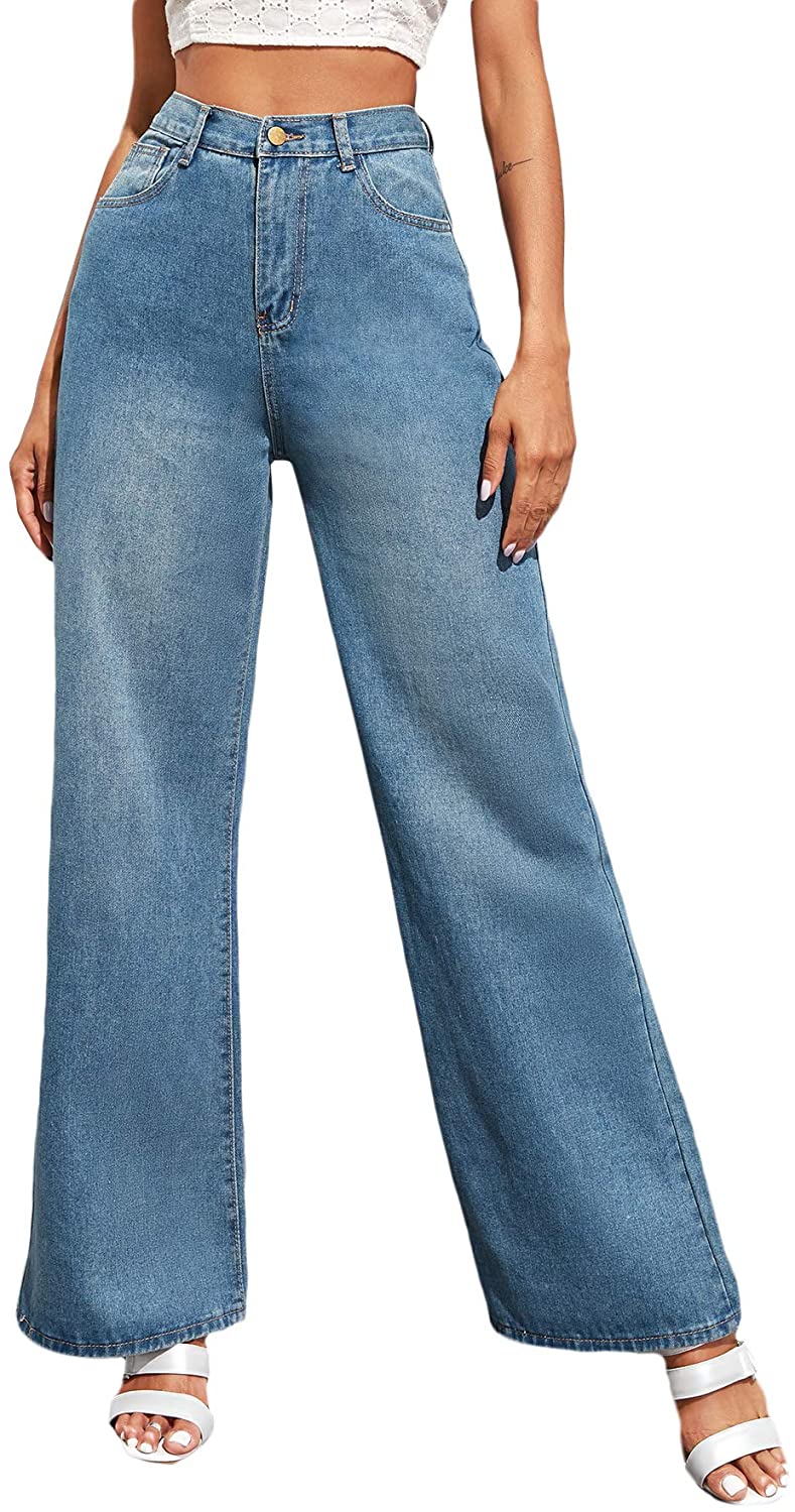 SOLY HUX Womens Casual Denim Pants High Waisted Wide Leg Jeans 