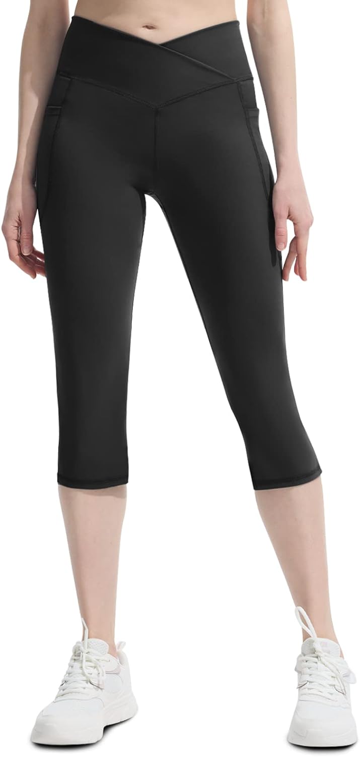 COPYLEAF Women's V Crossover High Waisted Flare Yoga Pants with Pockets