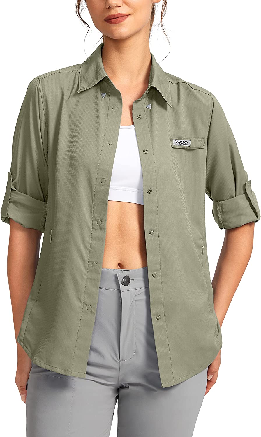 Womens Sun Protection Fishing Shirt with Zipper Pockets