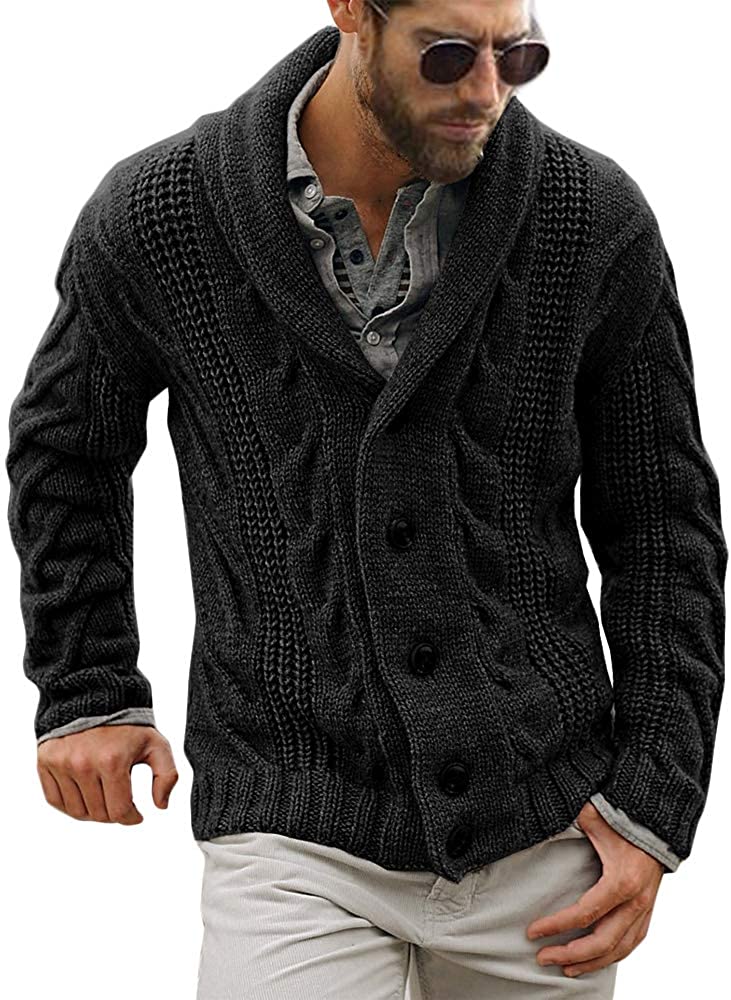 Men's New Casual Cable Knit Cardigan Autumn Long Sleeve Sweaters Oversize b888 
