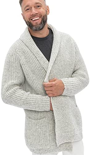 Aoysky Mens Shawl Collar Cardigan Sweater Casual Long Sleeve Cotton Open Front Knit Sweater with Pockets 