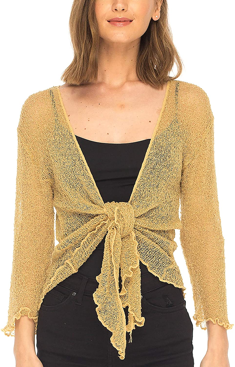 SHU-SHI Womens Sheer Shrug Tie Top Open Front Cardigan Lightweight Knit |  eBay