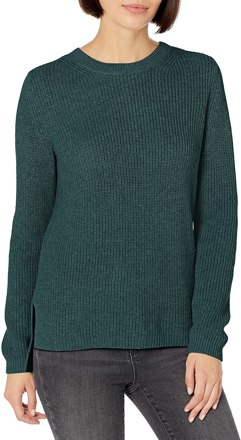 Marca Goodthreads Cotton Half-Cardigan Stitch Crewneck Sweater Mujer 