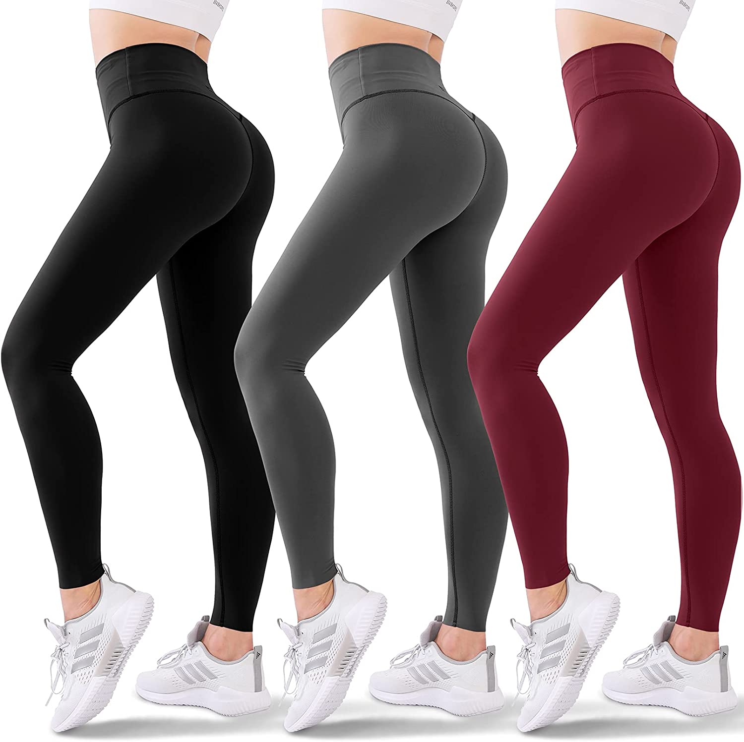 3 Pack Leggings for Women-No See-Through High Waisted Tummy Control Yoga Pants Workout Running Legging 