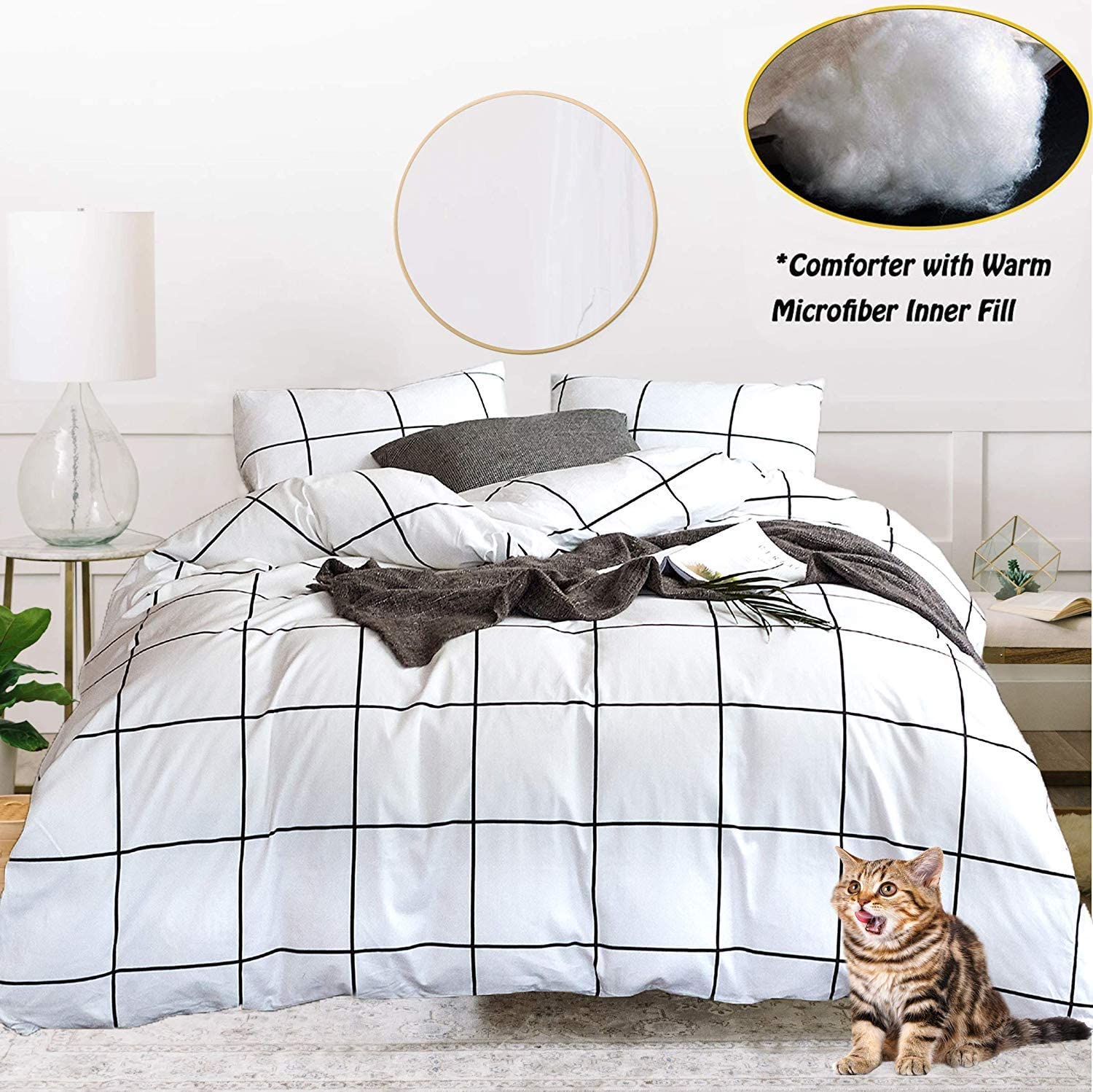 Full Plaid Bedding Duvet Cover Queen Soft Cotton Children Full Queen Comforter Cover Blue Grids Bedding Sets Queen for Kids Boys Teens Modern Geometric Gray Plaid Bedding Collection Queen 3 Pieces 