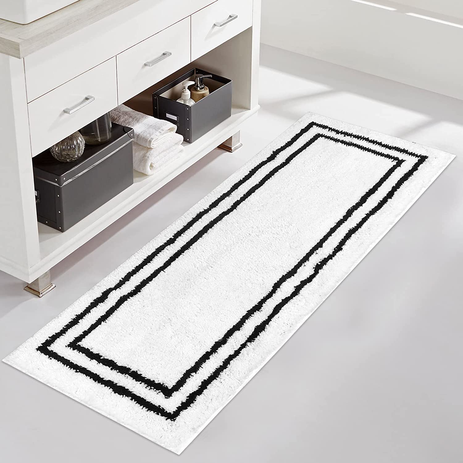 Uphome Bathroom Rugs Black Non-Slip Bath Mat Soft and Water Absorbent Bath  Rug M