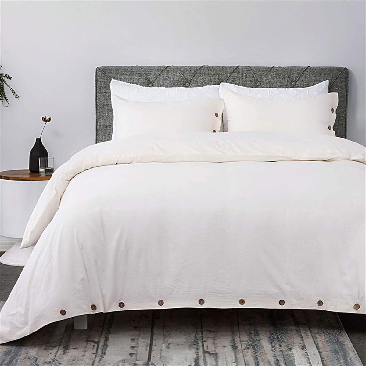 Bedsure 100% Washed Cotton Duvet Cover Sets Queen Full Size White ...