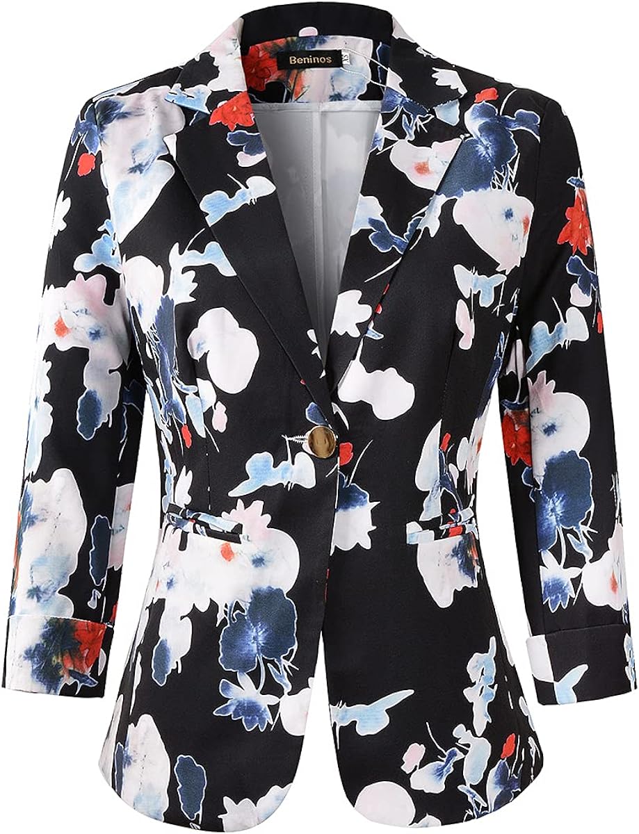 Womens 3/4 Sleeve Lightweight Office Work Suit Jacket Floral Suit
