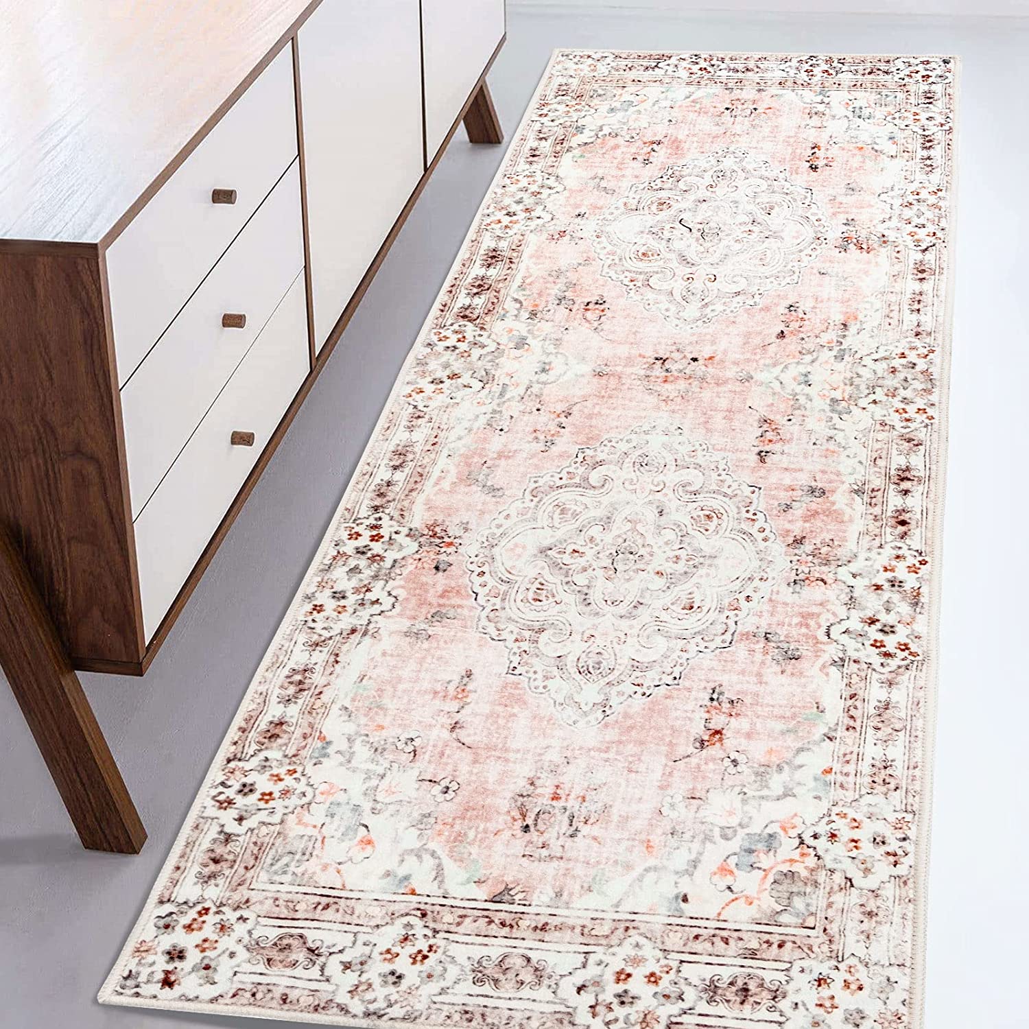  MUJOO Boho Rug 4'x6.5' Area Rugs for Bedroom Living Room Dining  Room Pink Small Rugs Machine Washable Non Slip Carpet for Office Dorm  Nursery Bedside Kitchen Laundry Room Floral : Home