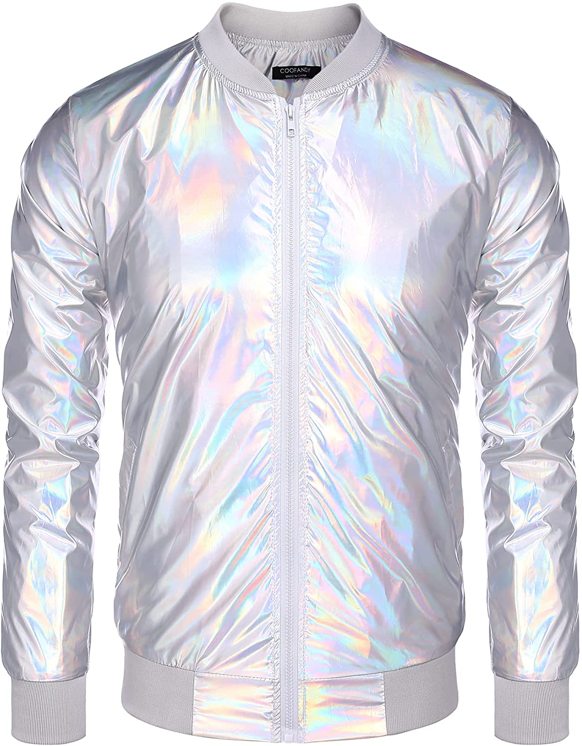 COOFANDY Men's Metallic 70s Disco Party Varsity Jacket Button Zip-up ...