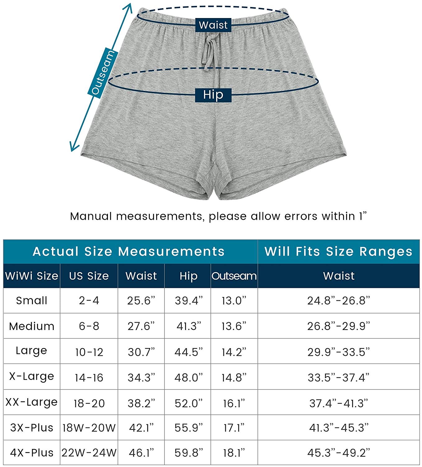 WiWi Womens Bamboo Viscose Soft Sleep Pajama Shorts Stretchy Lounge Bottoms with Pockets Plus Size S-3X 