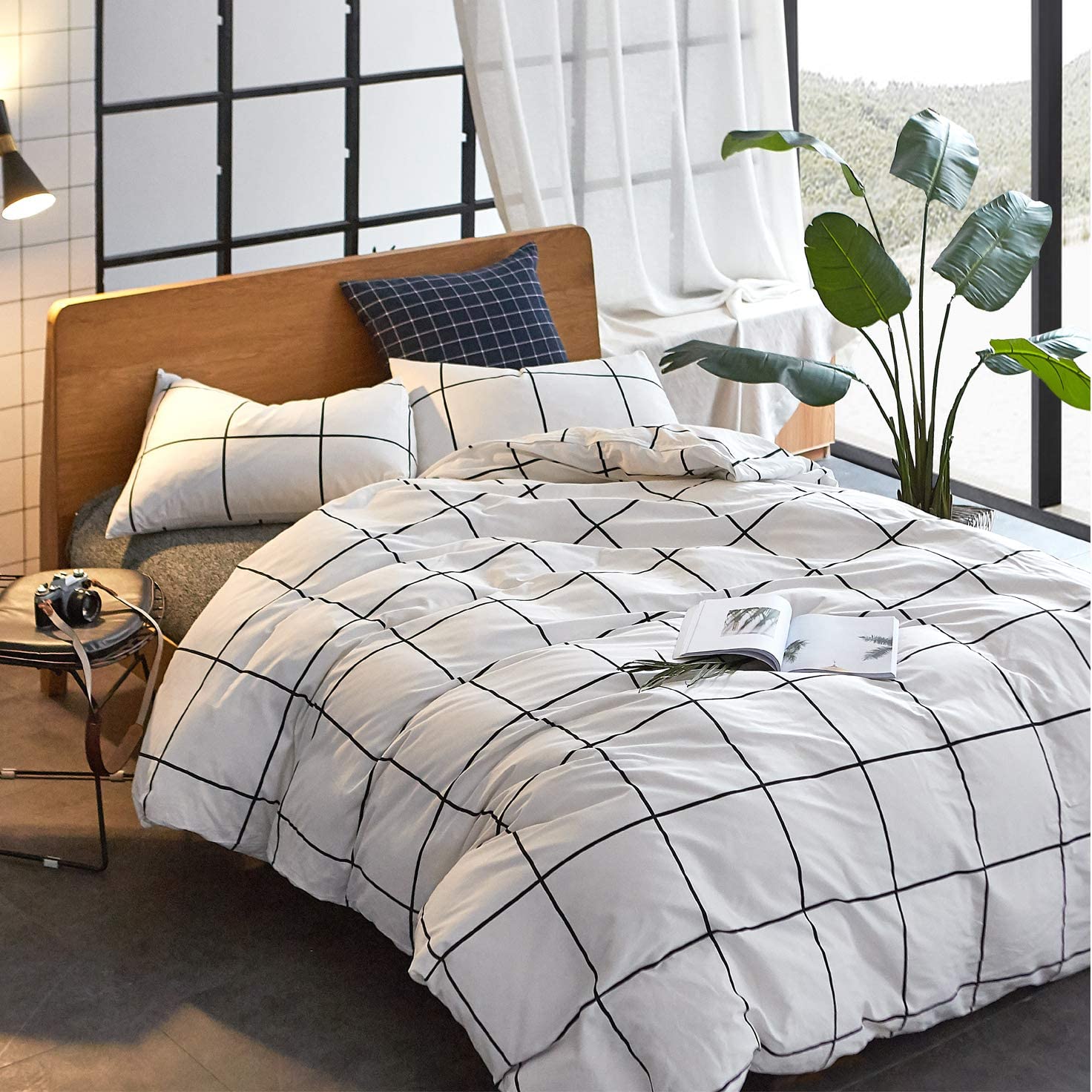 Jumeey White Comforter Set Queen Plaid Checkered Comforter Full Cotton Men Women Ebay