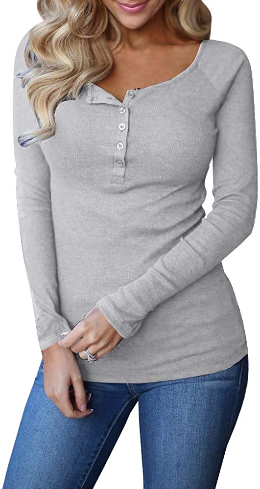 Remikstyt Womens Long Sleeve Henley Shirts Slim Tights Casual High  Elasticity Tu