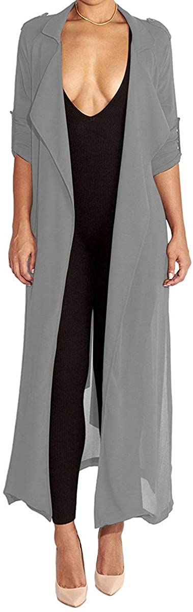 Begonia.K Women's Long Sleeve Chiffon Lightweight Maxi Sheer Duster Cardigan,  Army Green, Small : : Clothing, Shoes & Accessories