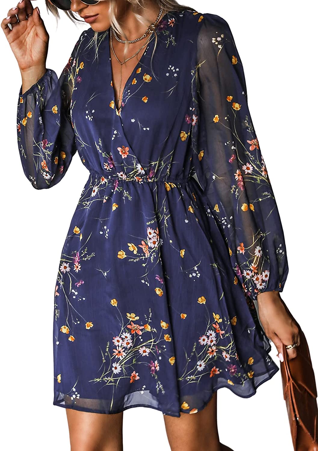 CUPSHE Women's Floral Print Chiffon A-Line Mini Dress Long Peasant Sleeves  Elastic Autumn Dress : : Clothing, Shoes & Accessories