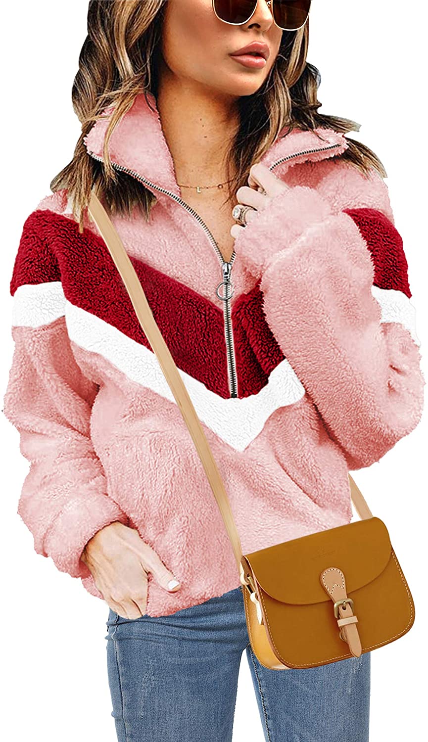 S-XXL Womens Faux Fur Coats Casual Loose Pullover Fleece Sweatshirt Outwear 