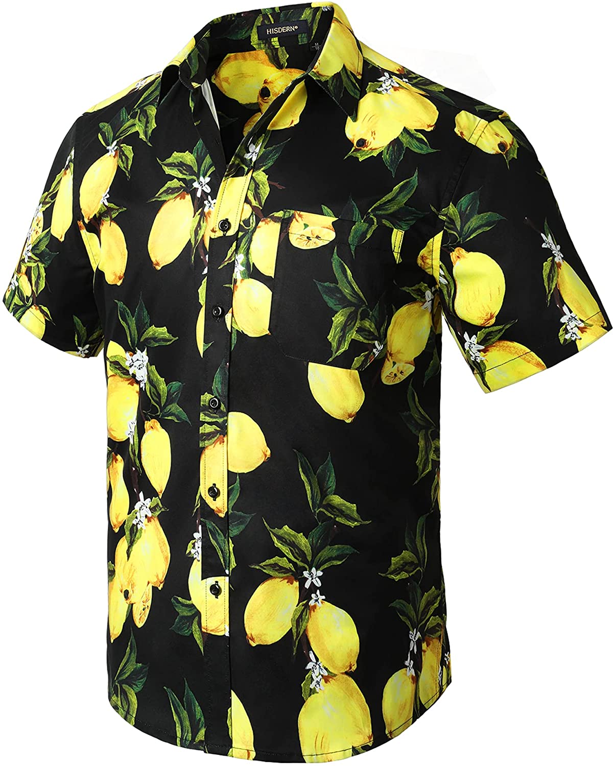HISDERN Mens Hawaiian Printed Floral Aloha Shirts Tropical Front 