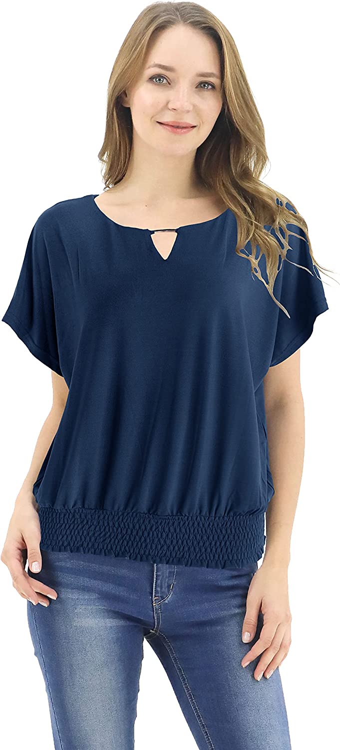 BENANCY Womens Batwing Banded Bottom Shirring Dolman Tops Tshirt Blue S :  : Clothing, Shoes & Accessories