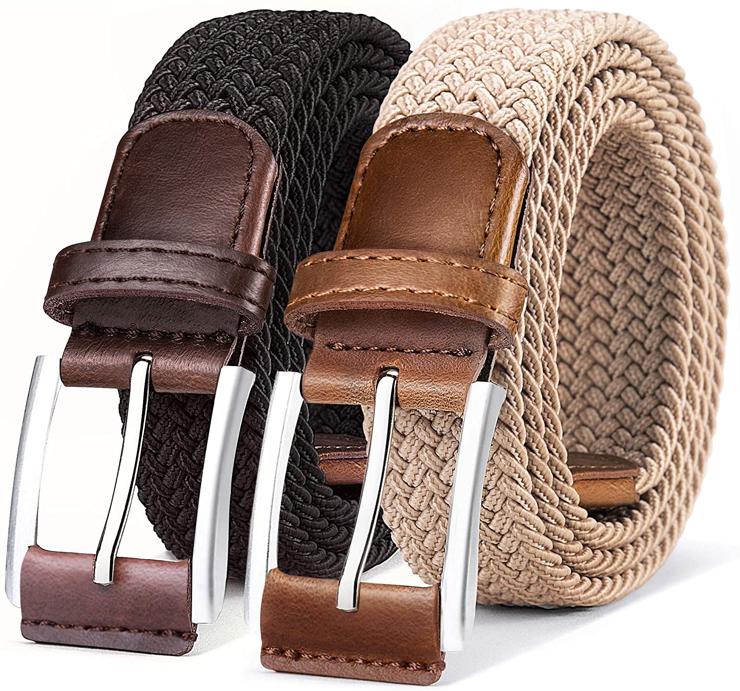 Mens Braided Belts CHAOREN Woven Belt Casual and Dress in Gift Box Braided Leather Belts for Men 2 Pack 1 1/8 