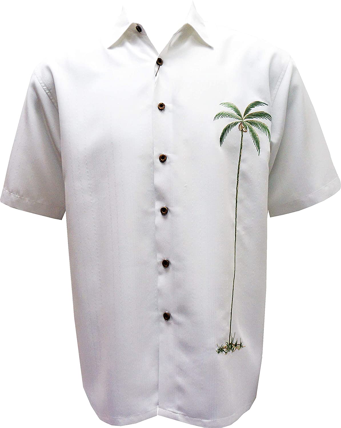 Bamboo Cay Mens Short Sleeve Single Palm Casual Embroidered Woven Shirt