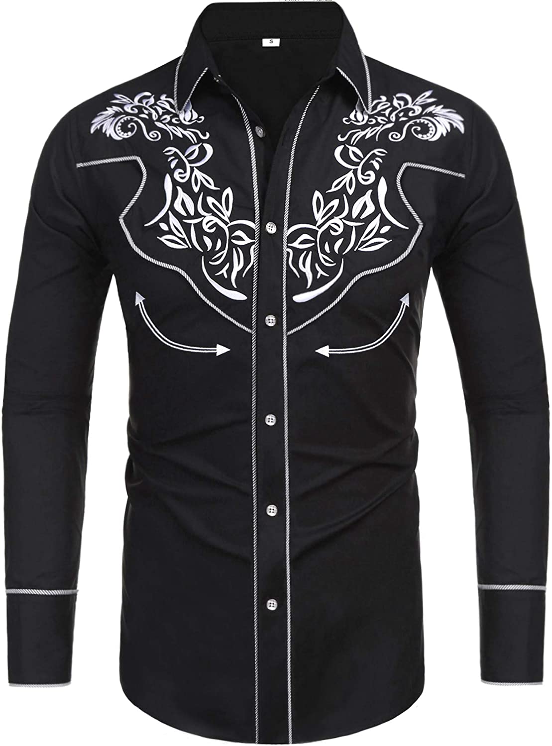 Daupanzees Men's Long Sleeve Embroidered Shirts Slim Fit Casual Button ...