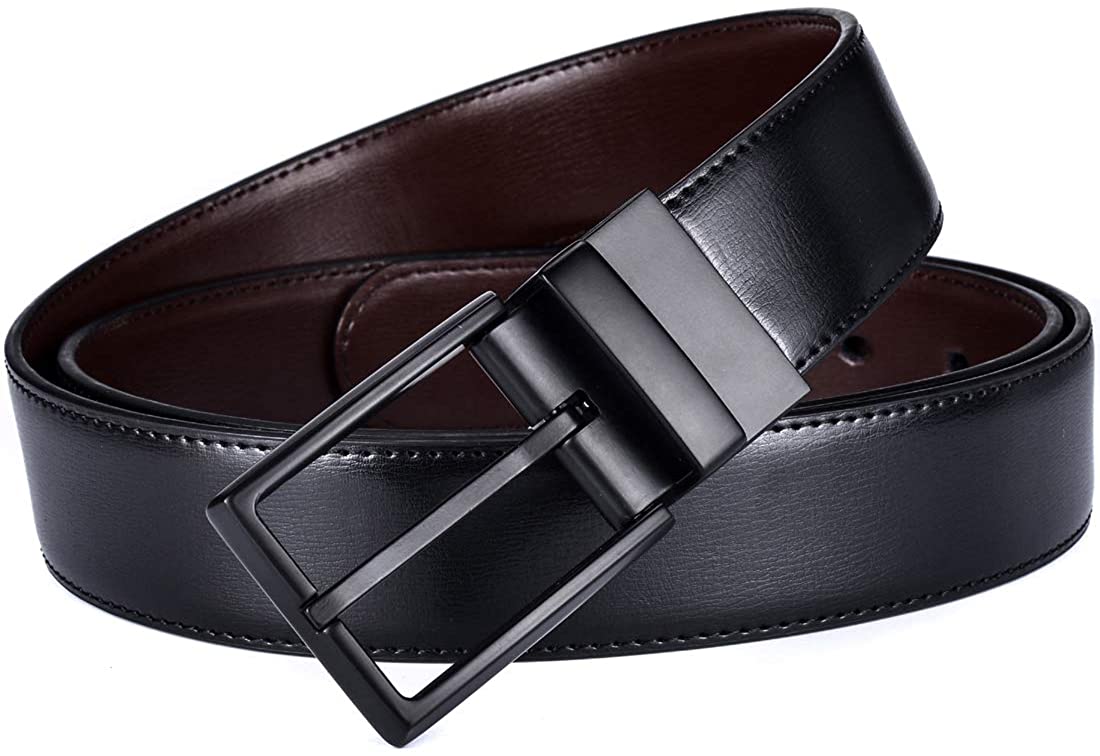 thumbnail 4 - Beltox Fine Men&#039;s Dress Belt Leather Reversible 1.25&#034; Wide Rotated Buckle Gift B
