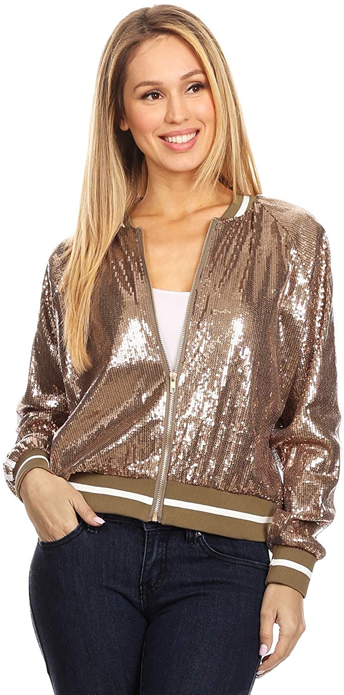 Anna-Kaci Plus Size Sequin Bomber Jacket - Black - XXL