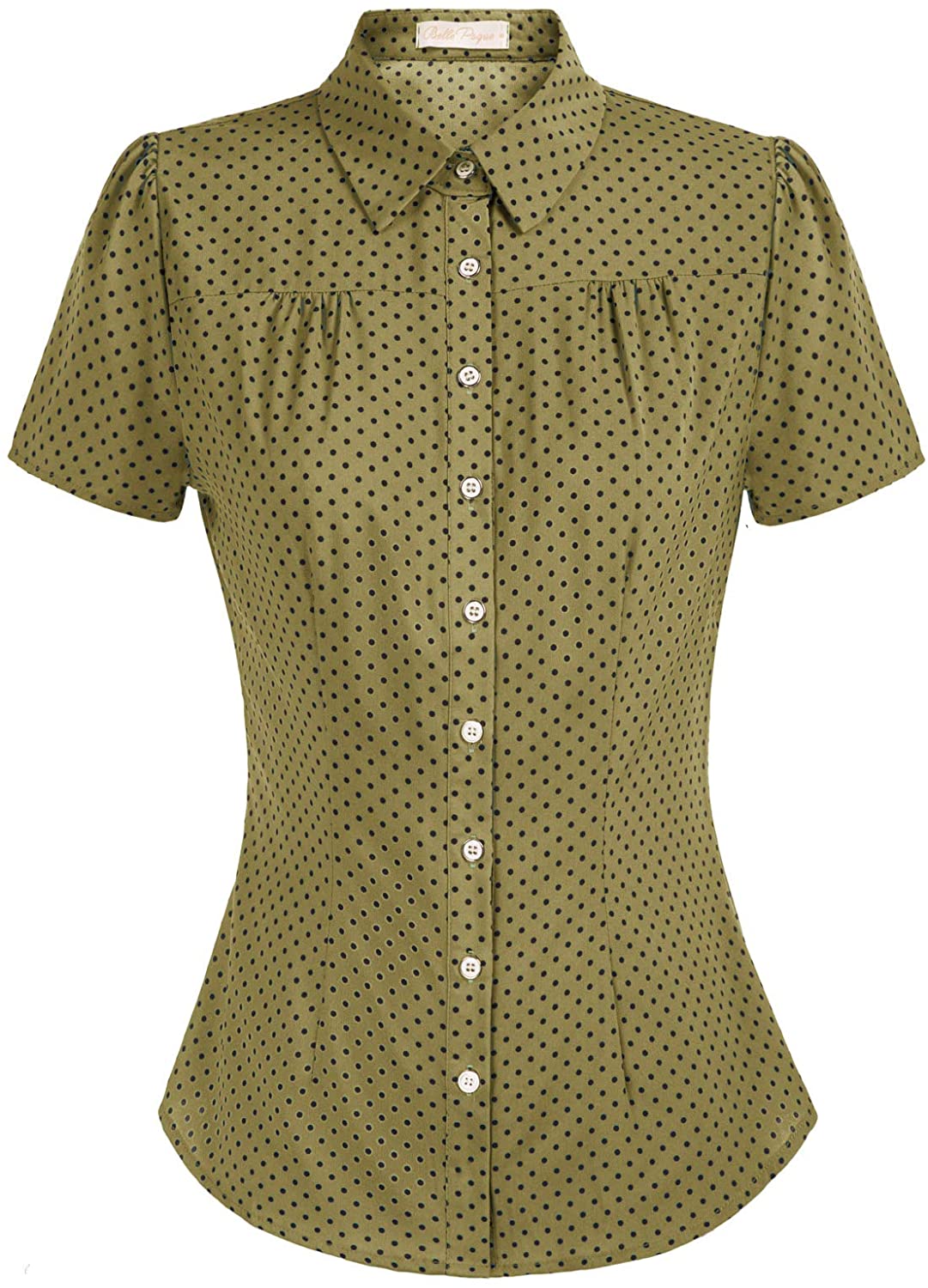 Belle Poque Women's Polka Dots Shirt Tops 1950s Retro Short Sleeve 