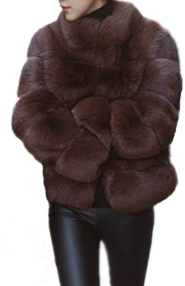 Women Winter Furs Coat Jacket Luxury Faux Fox Fur Coat Slim Long 