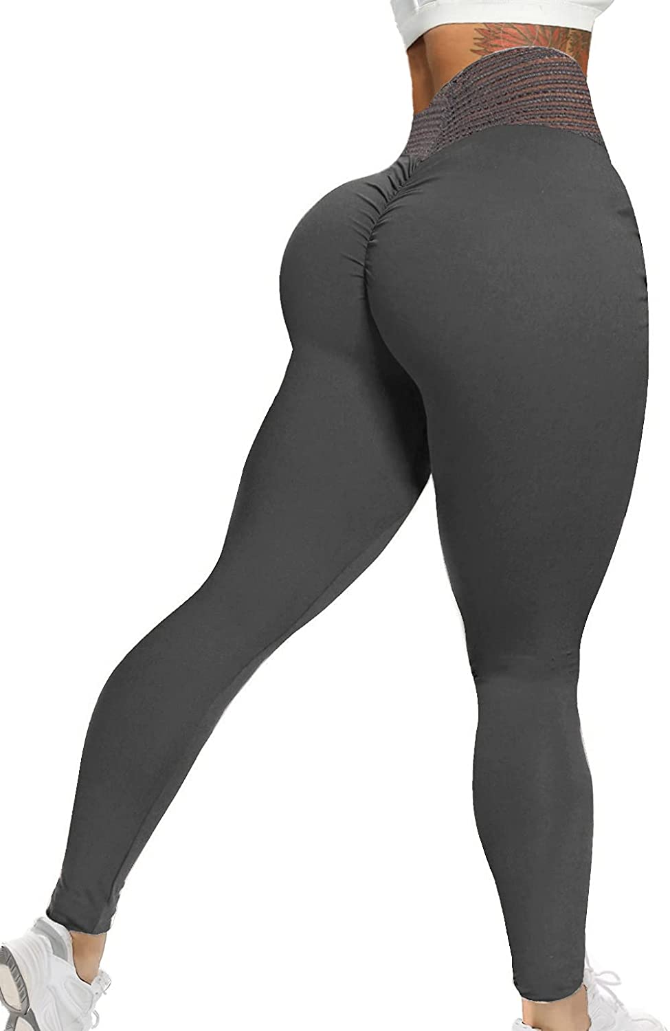 SEASUM Women High Waisted Seamless Leggings Smile Contour Workout Gym Yoga  Pants Tights, C Booty Smile Grey, Medium