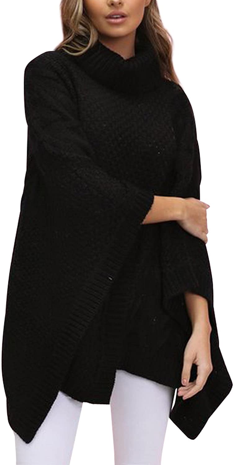 BerryGo Women's Chic Turtleneck Batwing Sleeve Asymmetric Knitted ...