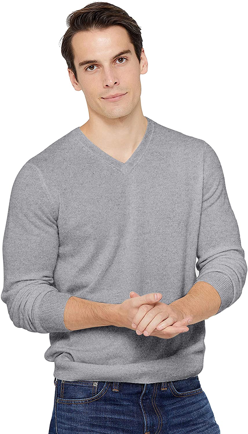 State Cashmere Men's Essential V-Neck Sweater 100% Pure Cashmere Classic Long Sleeve Pullover