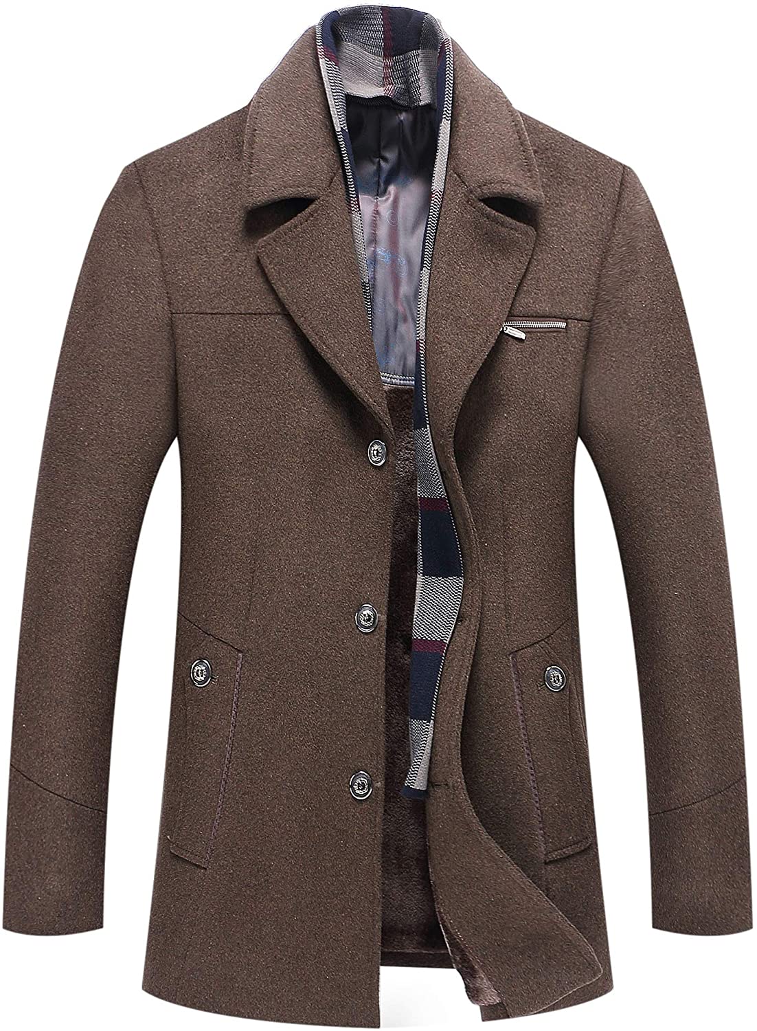 ELETOP Mens Coats Single/Double Breasted Winter Coat Wool Trench Coat 