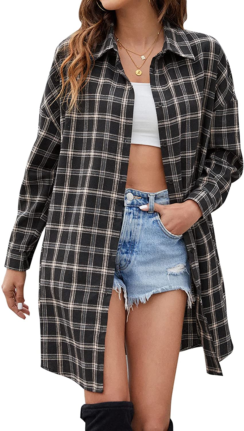 Blooming Jelly Tops Women's Flannel Oversized Shirt Shacket