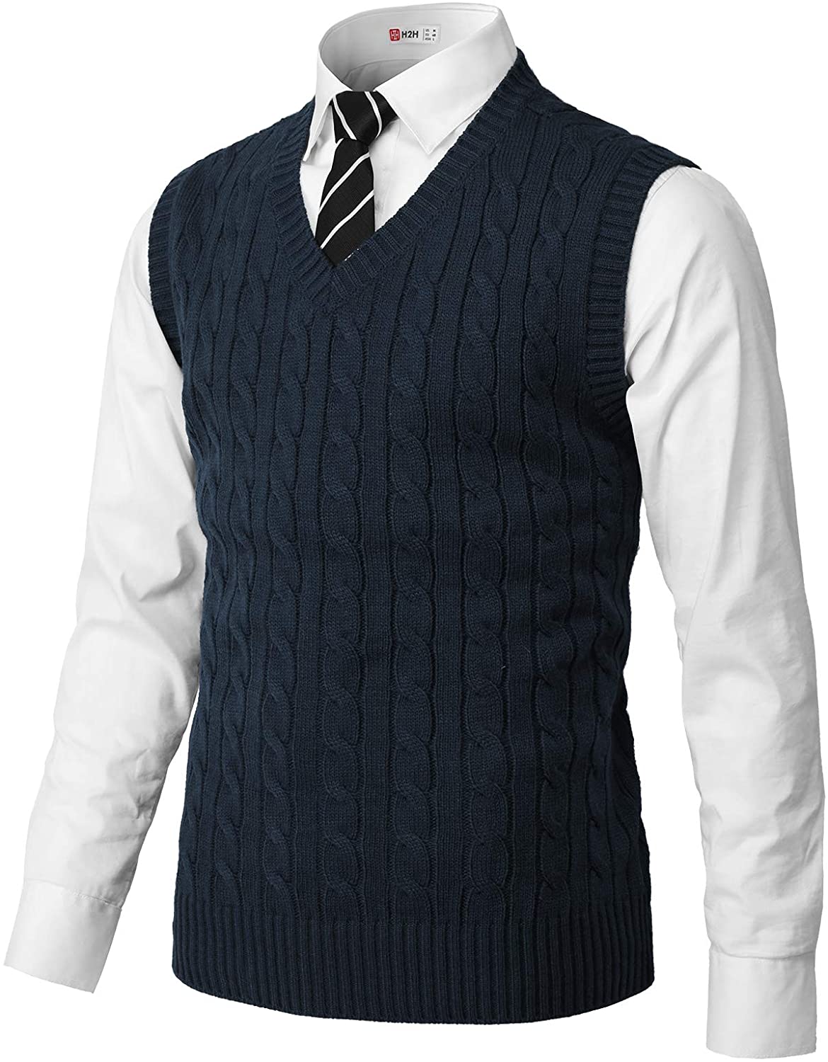H2H Mens slim fit Navy V-Neck long sleeve Cardigan Sweater size Medium 