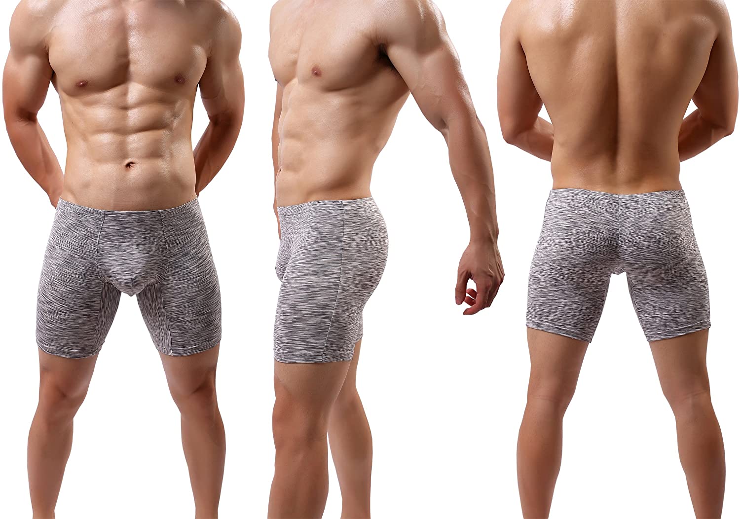 Mens No Ride Up Boxer Briefs Long Leg Underwear Trunks with Pouch.