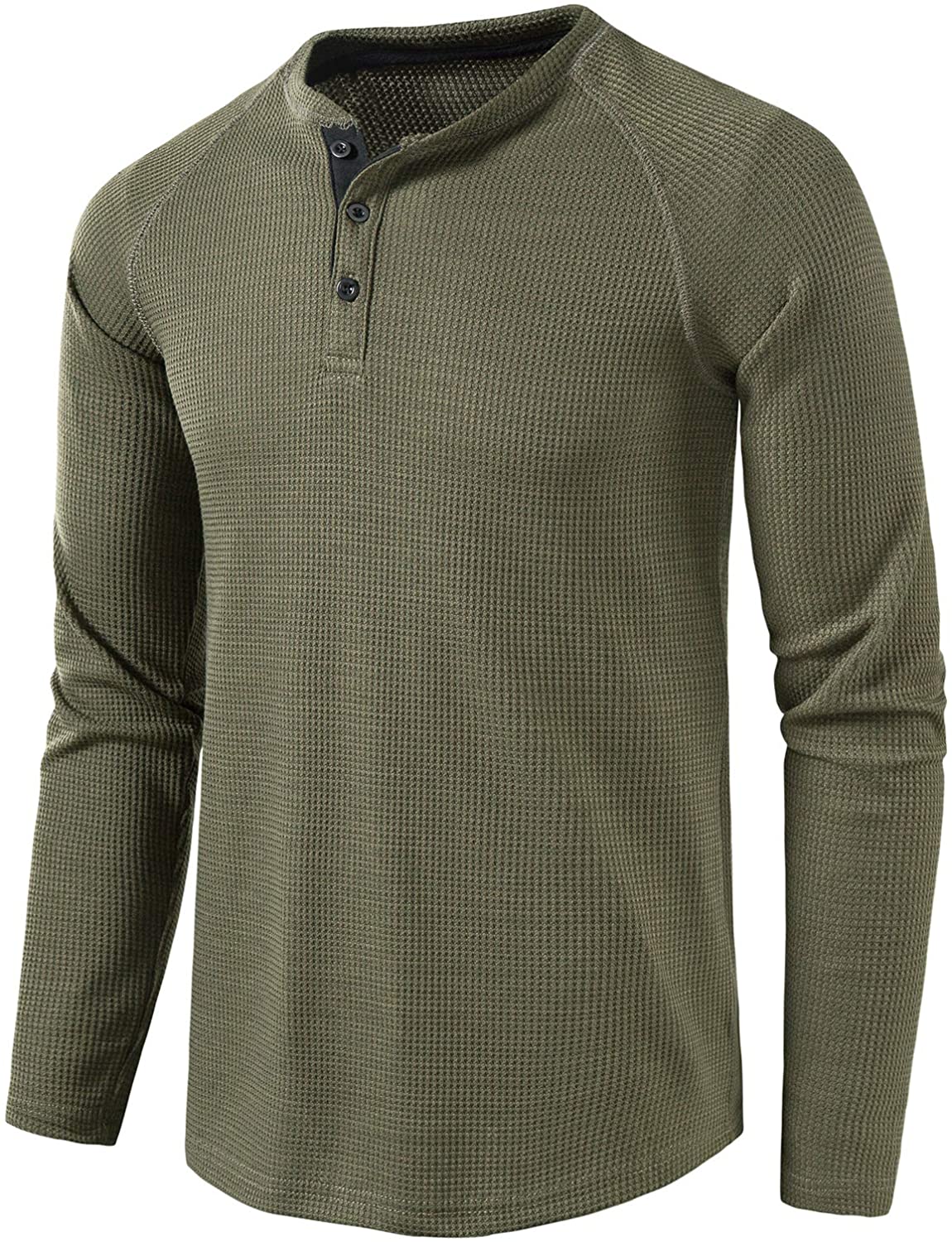 LOCALMODE Men's Casual Crew Neck Long Sleeve T Shirts of Waffle Henley 