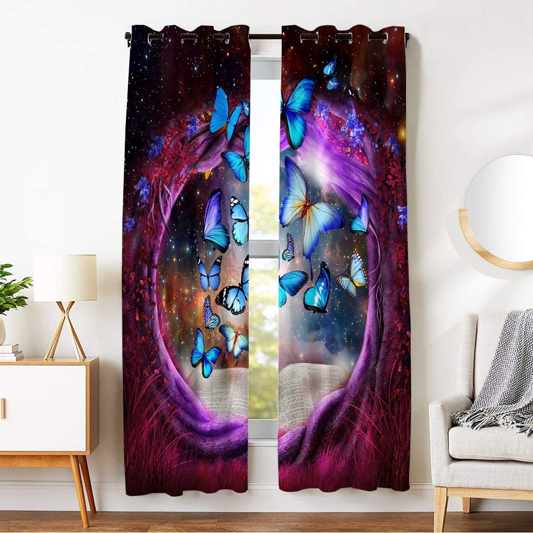 SXCHEN Blackout Curtains 2 Panels Grommet Bedroom Curtain Purple Tree ...