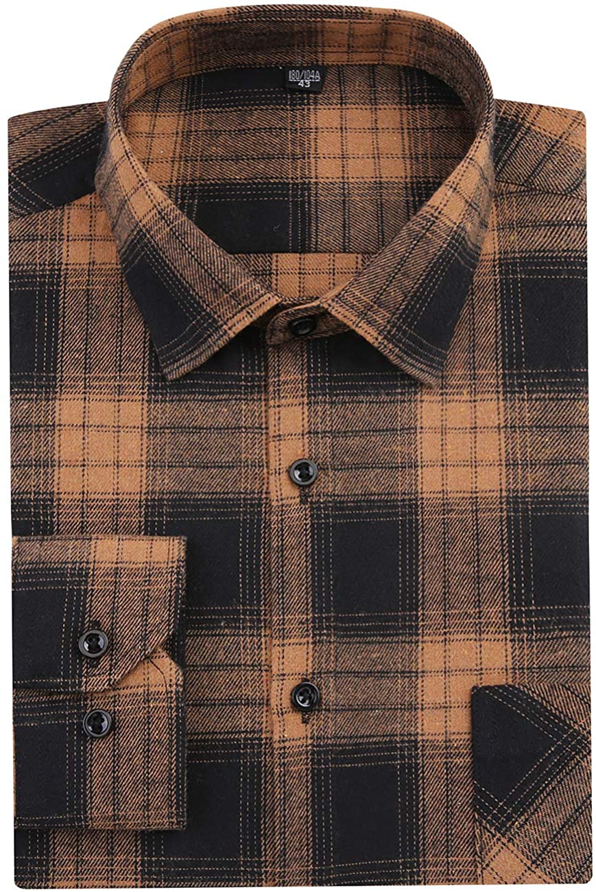 DOKKIA Men's Button Down Buffalo Plaid Checked Long Sleeve Flannel Shirts
