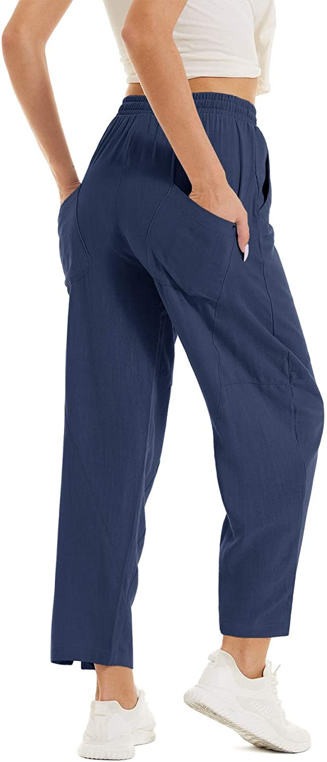 TACVASEN Women's Casual Shorts Cotton Linen Beach Elastic Waist Shorts with 4 Pockets