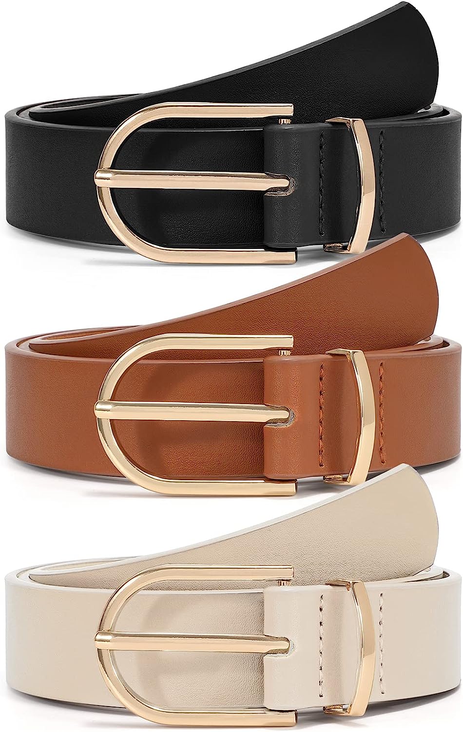 VONMELLI 3 Pack Women's Leather Belts for Jeans Pants Fashion Gold Buckle  Ladies