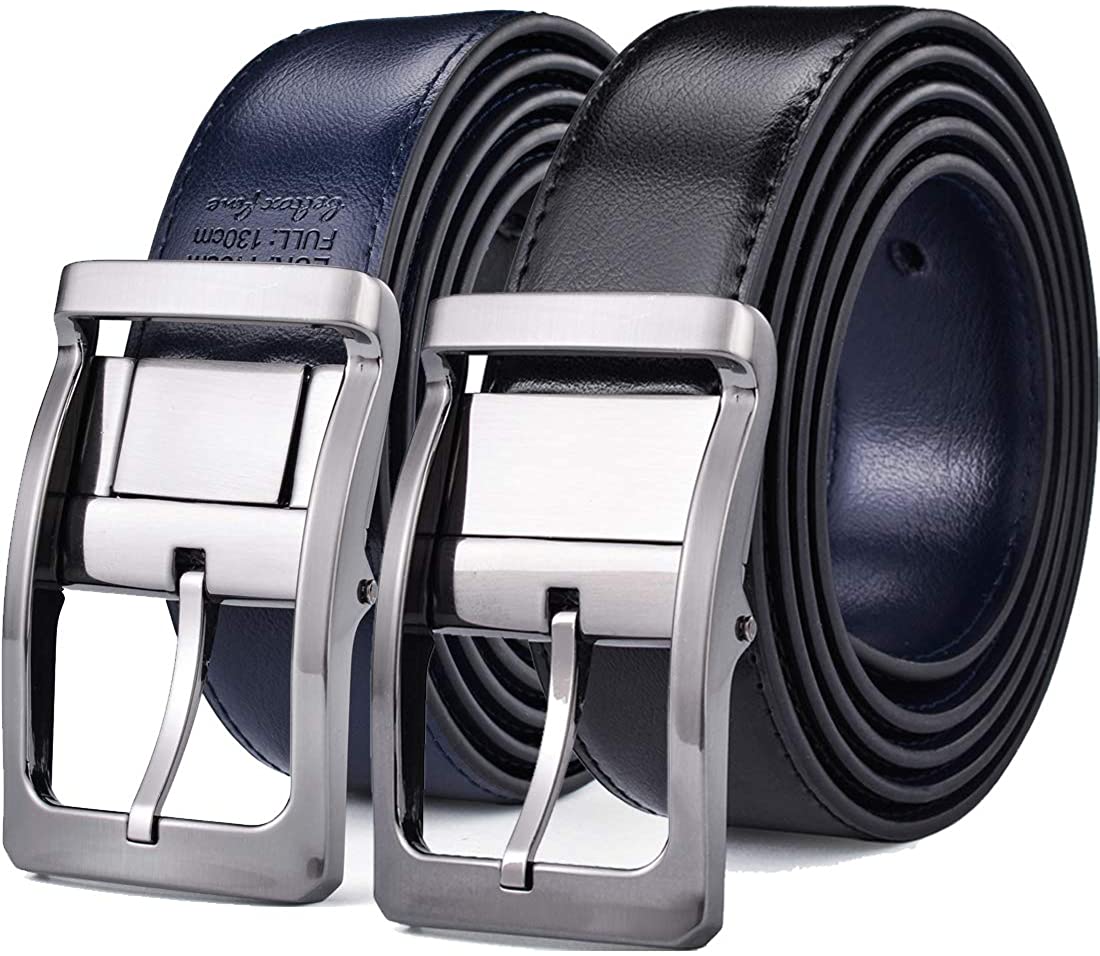 Belts for Men Reversible Leather 1.25” Waist Strap Fashion Dress Buckle Beltox 