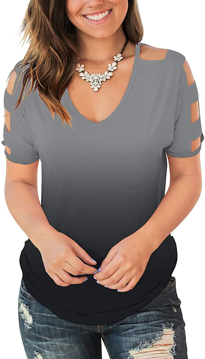 Plus Size Tops Women Summer V Neck Cold Shoulder Tops T Shirts Cut