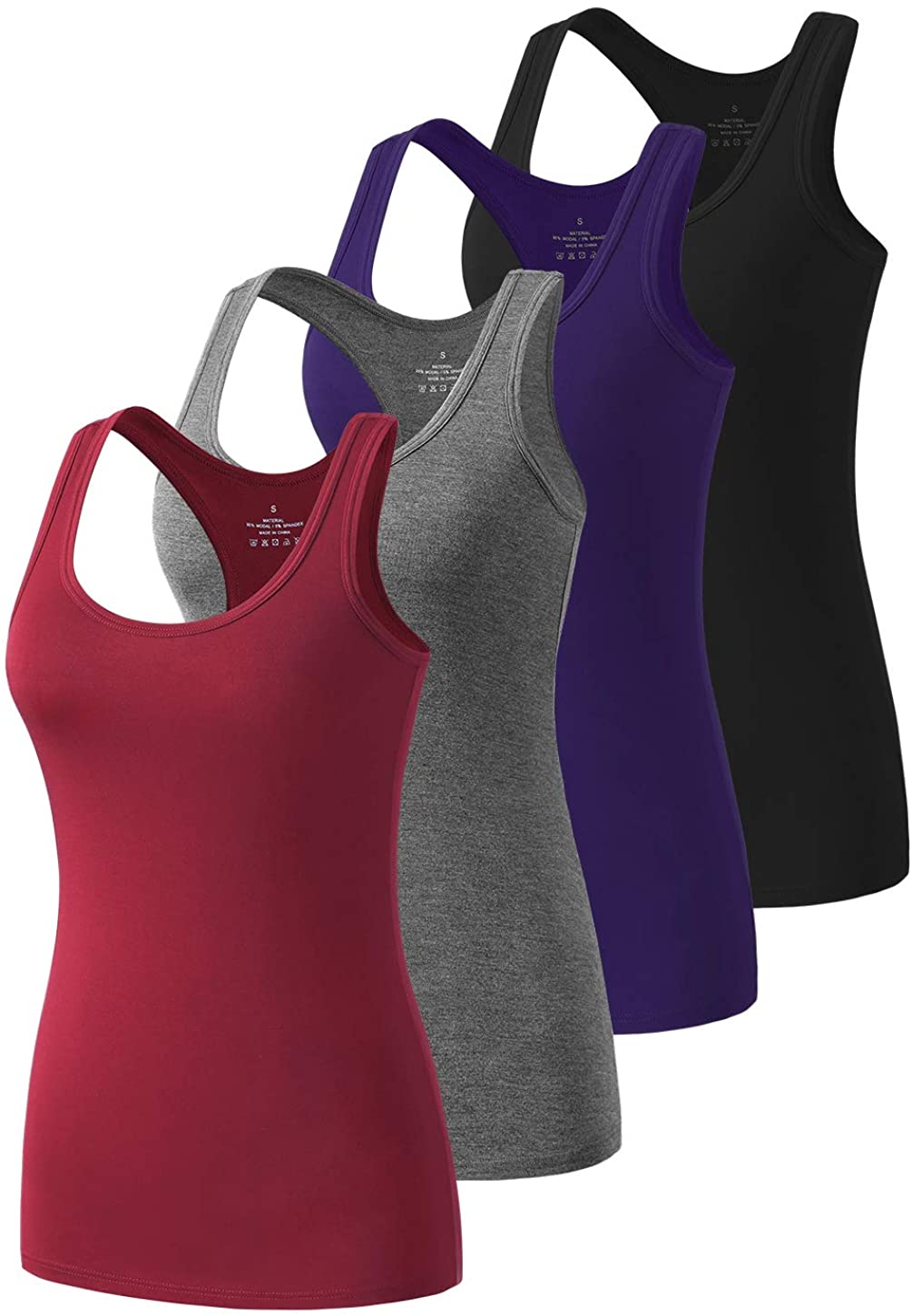 Star Vibe Racerback Workout Tank Tops for Women Basic Athletic Tanks Yoga Undershirt Sleeveless Exercise Tops 4 Pack