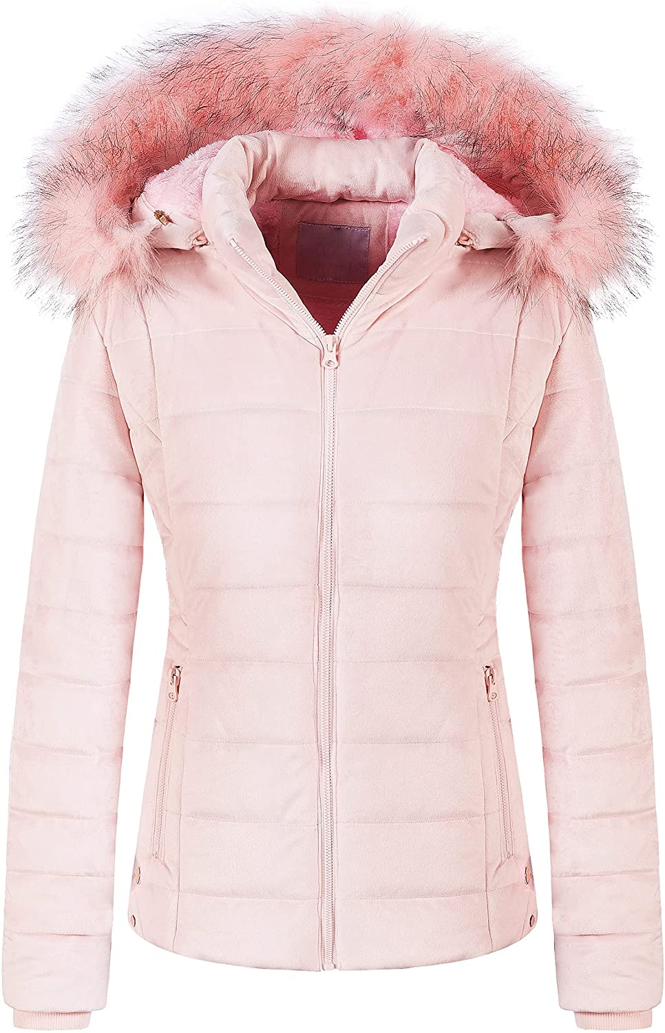 Chrisuno Women's Casual Short Winter Puffer Coat Soft Faux Fur